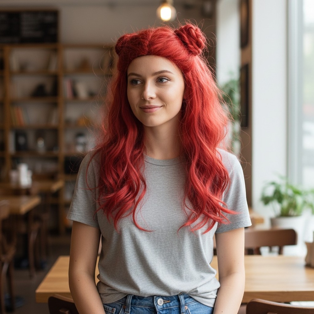 Unbranded Cosplay‎ Wig Women OS Red Double Space Bun Wavy Long Synthetic Hair